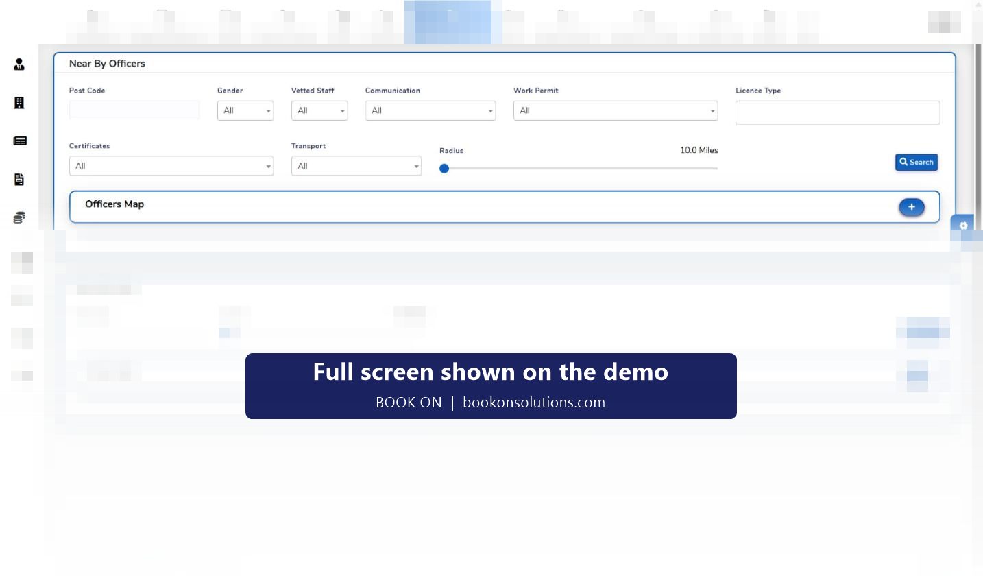 BOOK ON cover search by postcode and radius with filters for certificates and transport