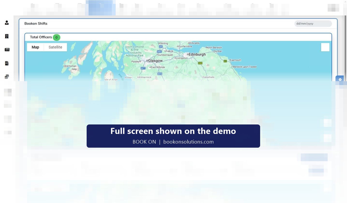 BOOK ON monitor location map showing an engineer's positions and movement trail for the day